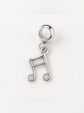 2 / $18 Pandora Style Silver Music Note Dangle Charm CZ